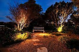 Uplighting showcases a fence or wall as well as the greenery. Pin On Backyard Ideas
