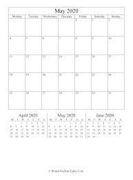 May 2020 Editable Calendar Vertical Layout