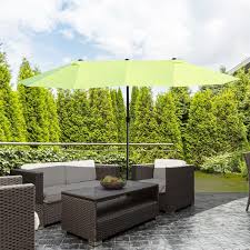 Outsunny 15 Outdoor Patio Umbrella With Twin Canopy Sunshade Steel Table Umbrella With Lift Crank Green Aosom Canada