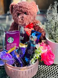 gift basket with teddy bear including