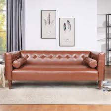 Faux Leather Straight Tuxedo Sofa