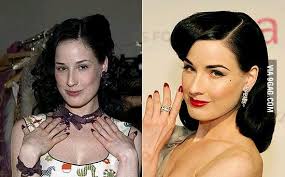 dita von teese with and without makeup