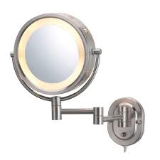 See All 8 In X 8 In Round Lighted Wall Mounted 5x Magnification Makeup Mirror In Nickel Hlnsa895 The Home Depot