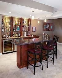 Traditional L Shaped Basement Bar With