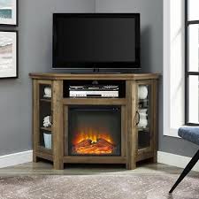 wood media stand console with electric