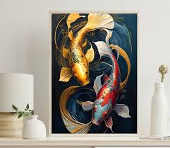 Koi Fish Painting Modern Wall Art Koi