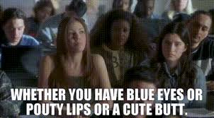 blue eyes or pouty lips