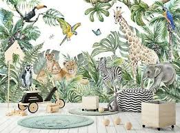 Held in earthy tones, the safari wallpaper is a sweet way of letting a pattern loose in the kids' room. Jungle Mural 19 95 Dealsan