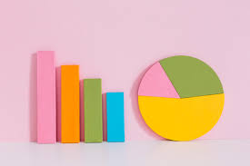 Colorful Bar Graph And Pie Chart On Desk Over Pink