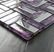Purple Glass Mosaic Silver Metal Tile
