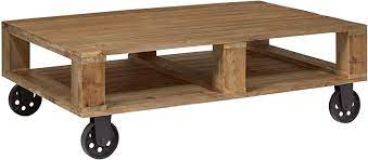 Ironck industrial coffee table for living room, tea table with storage shelf, wood look accent. Amazon Com Amazon Brand Stone Beam Industrial Pallet Wood Coffee Table With Wheels 51 W Natural Furniture Decor