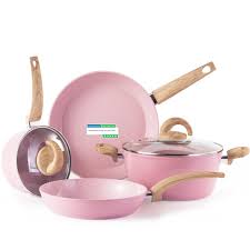 vkoocy pink pots and pans set non stick