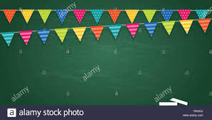 Colorful Party Flags On Green Chalkboard Background Vector
