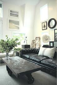 Living Room With A Black Leather Sofa