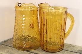 Vintage Amber Glass Pitchers Patterned