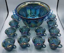 Indiana Blue Carnival Glass Punch Bowl