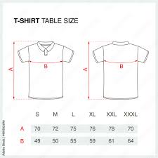 stockvector table size t shirt polo