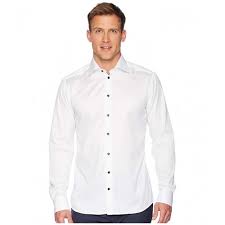Eton Slim Fit Twill Shirt W Navy Button White Darts At The