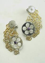 silver earrings 925 rhodium and gold