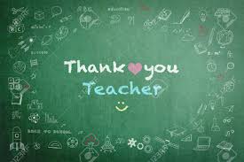 Thank You Teacher With Doodle On Green Chalkboard Background