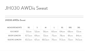 Awdis Sweatshirts Size Chart Size Xs S M L Xl Xxl 3xl