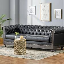 dark brown faux leather 3 seats sofa