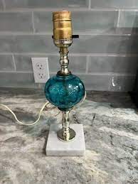 Blue Glass Lamp With Marble Base