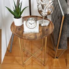Round Natural Wood End Side Table With