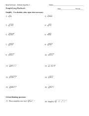 9 worksheet by kuta software llc 13 45 3 x7 2 l k m 9 c d a 13 b 8 c 11 d 6 14 44 44. Simplifying Radicals Kuta Software Infinite Algebra 2 Name Simplifying Radicals Date Period Simplify Use Absolute Value Signs When Necessary 3 5 7 Course Hero