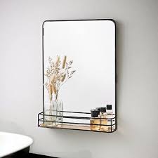 Bathroom Mirror Wood Shelf Metal Frame