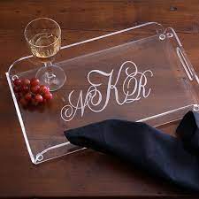 monogrammed clear lucite serving tray