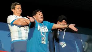 Argentinian Diego Maradona gives double middle finger during World Cup