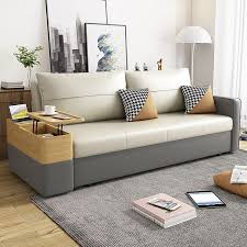 77 Beige Gray Sleeper Sofa With Lift Top End Table Convertible Sofa Bed With Storage