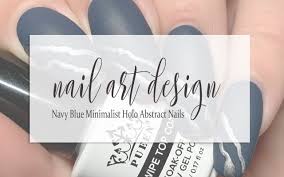 nail art navy blue minimalist holo
