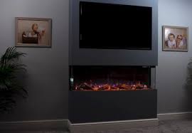 electric fireplace under a tv