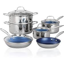 granitestone blue stainless steel 10 piece cookware set