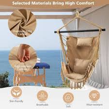 Angeles Home 39 In W Metal Hanging Rope Swing Chair With Soft Pillow And Cushions In Beige