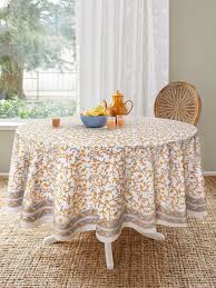 Fl Round Tablecloth Yellow White