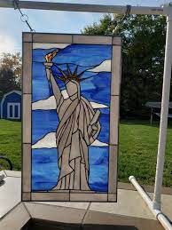 stained glass rv door window lady