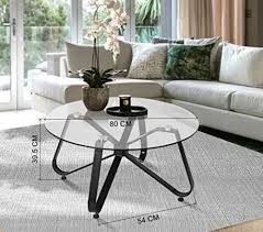 Round Steel Center Table Glass Top For
