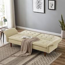 Westsky 66 93 In Modern Flared Arms Linen Fabric Polyester Blend Multifunctional Sofa Bed 3 Seaters Back Straight Sofa In Beige