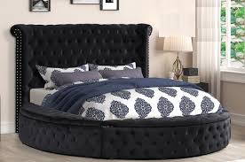 Black Velvet Fabric Tufted Round Queen Bed