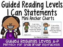 I Can Statements For Guided Reading Levels Mini Anchor Charts