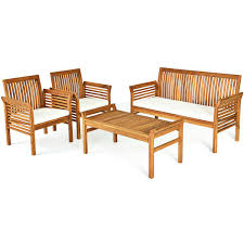 costway 4 pcs outdoor acacia wood sofa furniture set