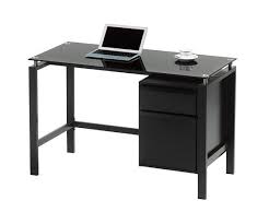 Black Glass Office Desk With 2 Drawers