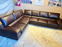 brown genuine leather corner sofa with