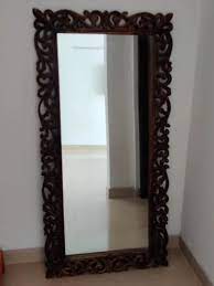 Rectangular Brown Wooden Wall Mirror