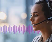 Image of Outbound call center agent wearing headset talking
