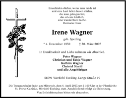 Изучайте релизы irene wagner на discogs. Traueranzeigen Von Irene Wagner Trauer Nrw