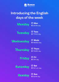 english days of the week spellings and